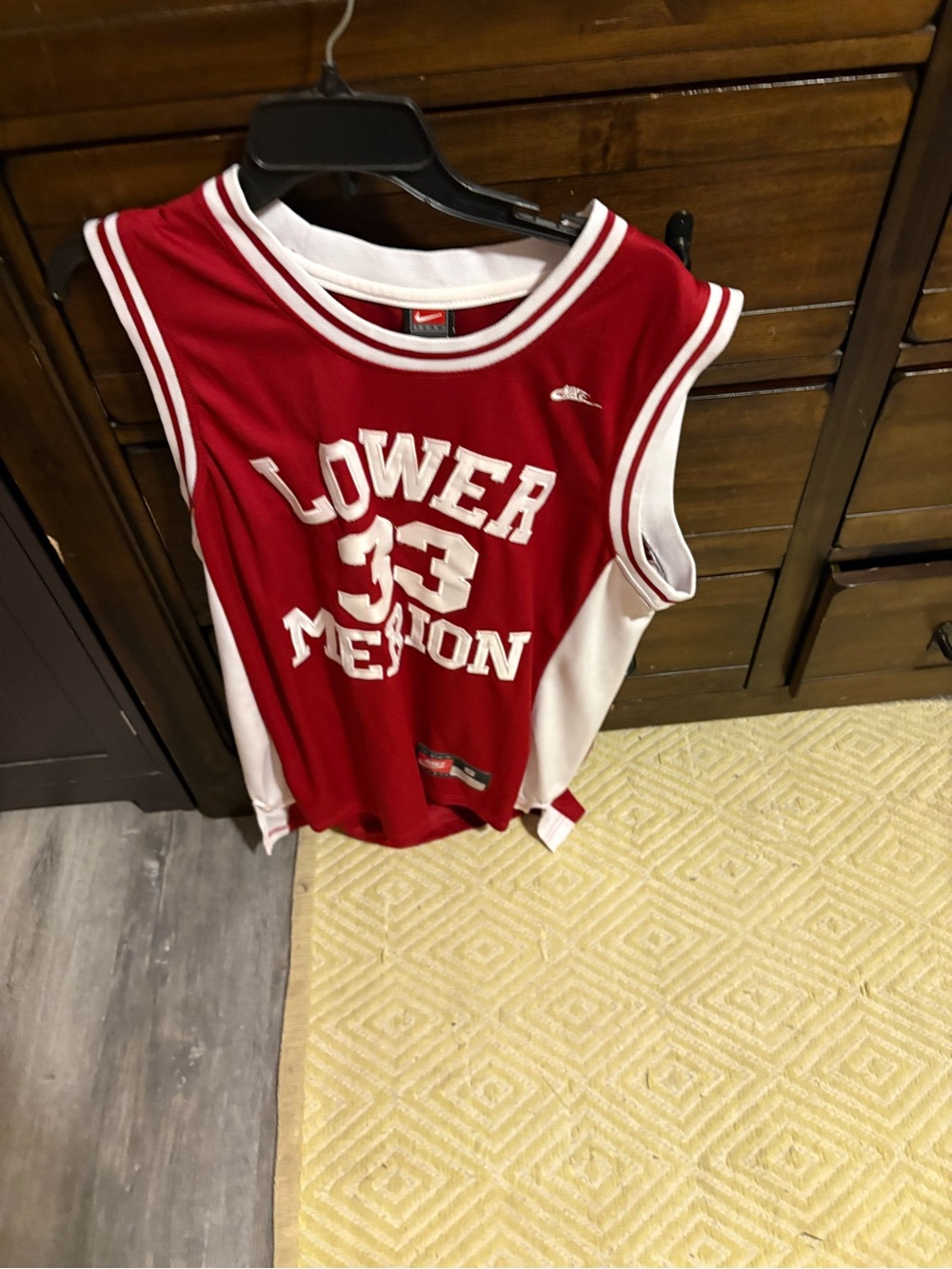 Red White Basketball Jersey with 'Lower Merion' 33